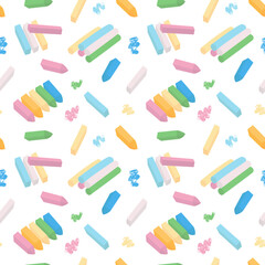Chalk and crayons flat vector seamless pattern on white background