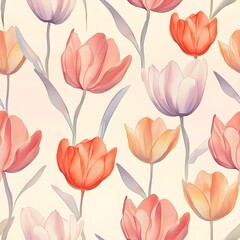 Watercolor Tulips: A Delicate Pastel Floral Seamless Pattern