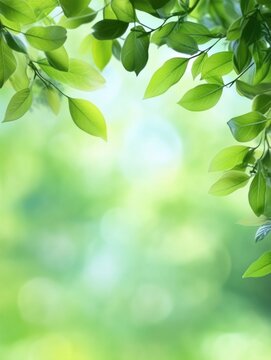 Fototapeta Lush green leaves creating a serene backdrop for text insertion in a vibrant natural setting during daylight hours. Generative AI