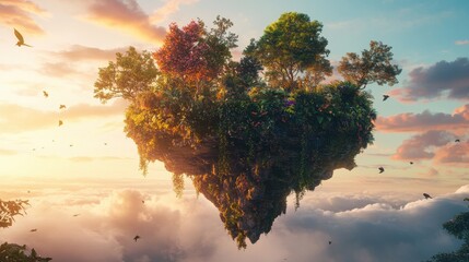 Fototapeta premium Heart Shaped Floating Island With Lush Vegetation