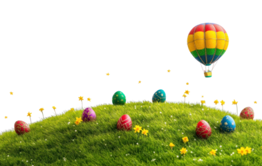 PNG 7 Easter eggs balloon grass landscape.