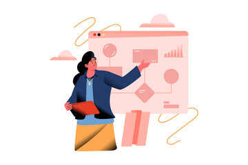 Focused Businesswoman Working on Tablet Vector