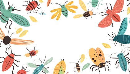 Colorful Insects Frame White Background Design