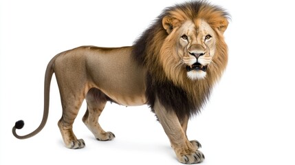 Obraz premium Majestic Male Lion Portrait Against White Background