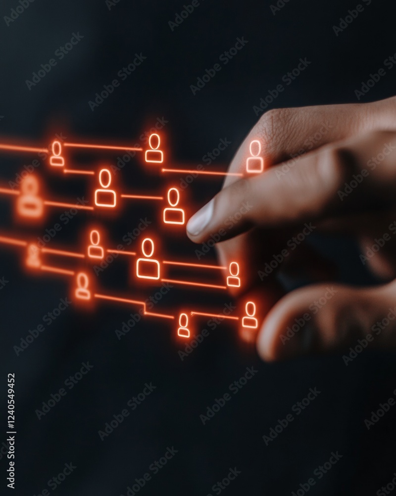 Aufkleber Futuristic Connectivity Interface Interactive Hand Gesture with Glowing Digital Network - Business Communication Tech and Professional Collaboration Solutions