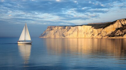 Serene Sailing Adventure Near Majestic Cliffs at Sunset