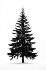 Silhouette of a Tall Pine Tree Against a Minimalist White Background with Simple Elegance