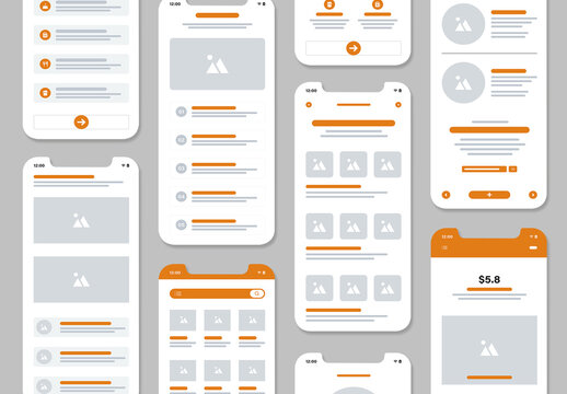 Mobile App UI Wireframe Kit Template