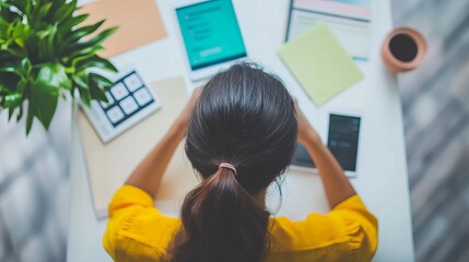 Indian Woman Designing Mobile App for Technology Startup with Modern Tools and Workspace