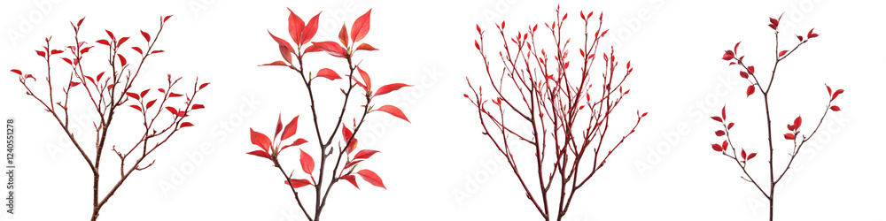 Poster Branches with bright red leaves displayed in different arrangements during autumn in a natural setting