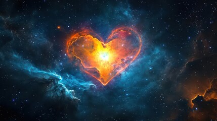 Design a mesmerizing heart-shaped nebula glowing in deep space