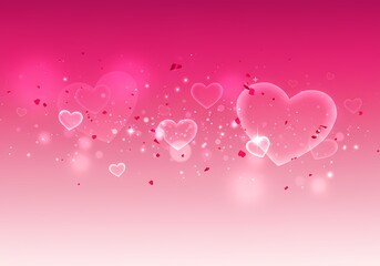 Romantic Pink Hearts Background with Confetti and Glowing Sparkle Effects for Valentine s Day