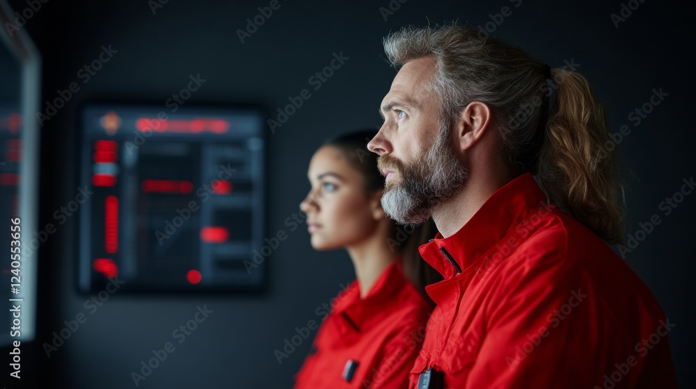 Aufkleber minimalist maximalism in urban response center sleek red and black design for emergency coordination