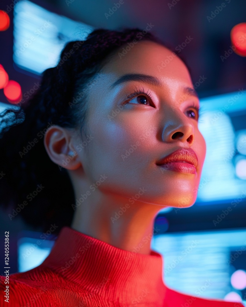 Poster futuristic tech-infused night shift diverse team in holographic emergency dispatch center with iride