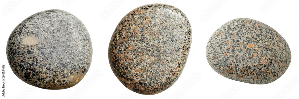 Poster smooth river stones arranged in a row on a white background showcasing natural textures and colors