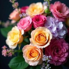 Obraz premium Exotic flower mix of roses hydrangea and ranunculus , rose, exotic flowers