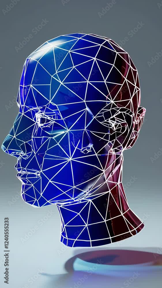 Aufkleber a layered 3d head model blending abstract geometric shapes, sharp color blocks, and a luminous white