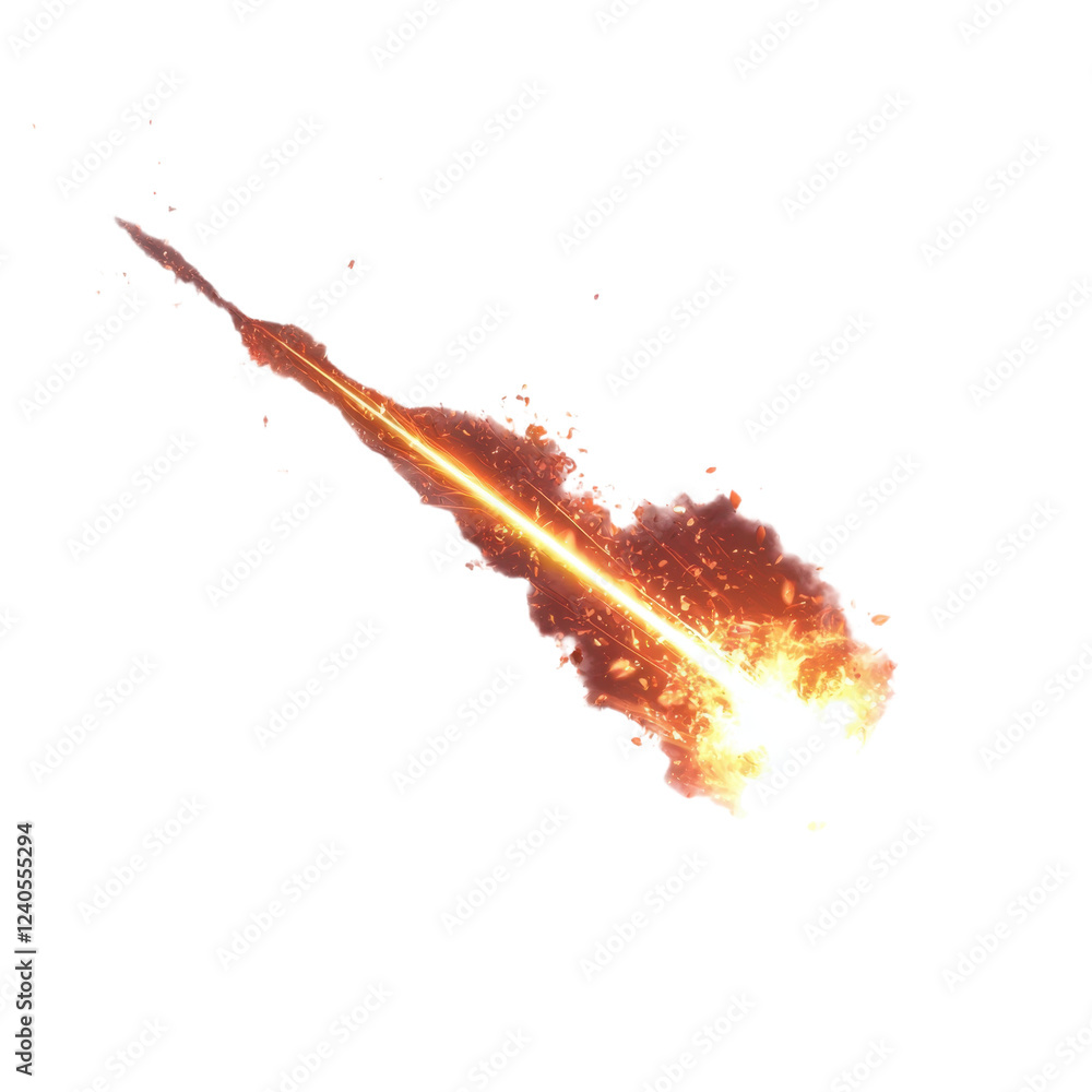 Poster bright orange meteor streaks across a clear sky during a celestial event