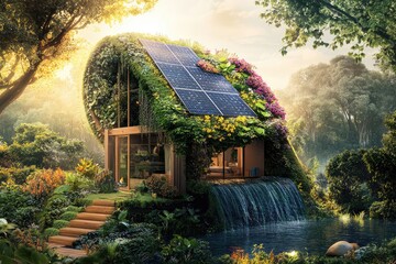 Futuristic Eco-Friendly City with Turbines and Greenery.