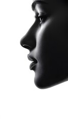 28. A side profile emphasizing the natural curve of the nose and chin, highlighting facial structure, white background