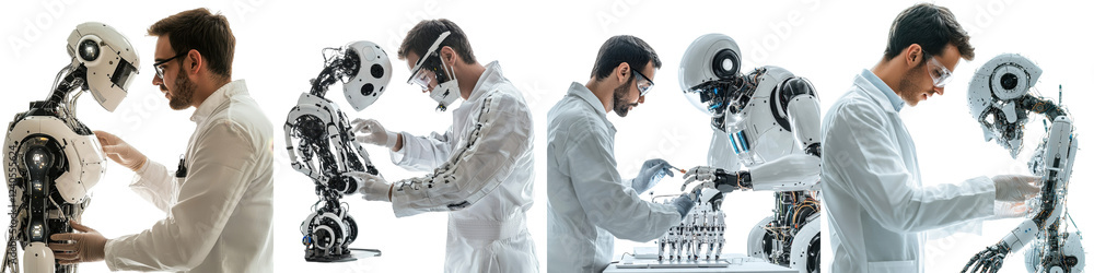 Aufkleber Scientists working on advanced robotics and artificial intelligence at a high-tech laboratory during daylight hours