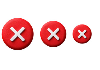Fototapeta premium An image of three white X marks on red circular backgrounds in different sizes, arranged from largest to smallest, symbolizing errors or rejection