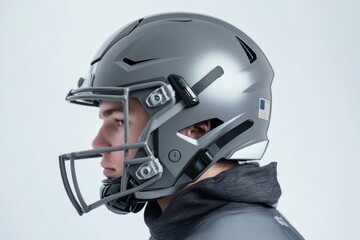 Grey American Football Helmet Closeup Profile
