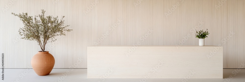 Aufkleber natural minimalism in office design sleek limestone reception with terracotta and greenery - enhanci