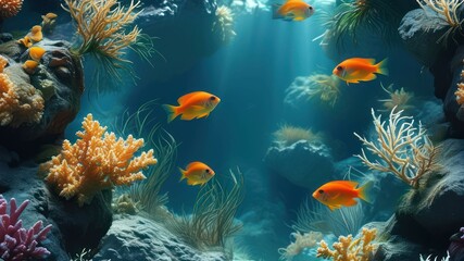 Fototapeta premium Vibrant underwater scene with colorful fish and coral formations