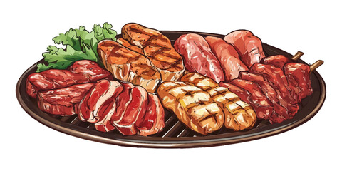 Set of meat barbecue elements isolated on a white background