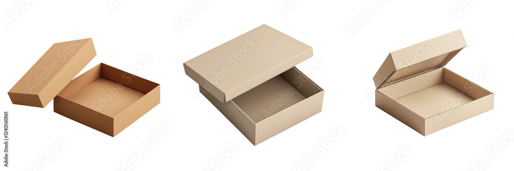 Aufkleber Various views of empty cardboard boxes displayed on a neutral background showcasing storage solutions