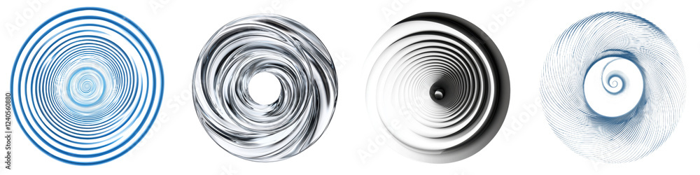 Poster various designs of circular wave patterns illustrating movement and depth in abstract art close to t