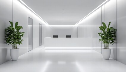 Fototapeta premium Modern Minimalist White Office Reception Area Design