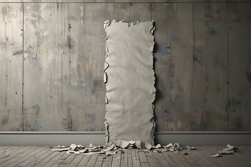 Old blank white grunge ripped torn posters crumpled paper background wall empty space for text Generative AI