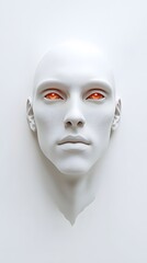 44. A frontal image of a human face with deep-set eyes and angular cheekbones, on a white background