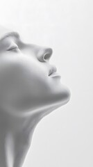 45. A side profile focusing on the defined angles of the cheekbones, nose, and chin, on a white background