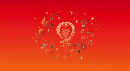 Obraz premium Abstract Red Gradient Background with Cobra and Geometric Shapes