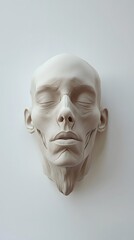 50. A clean, symmetrical front-facing human face with smooth features, highlighting the structure of the skull, white backdrop
