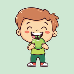 Boy Eating Apple Vector Illustrations