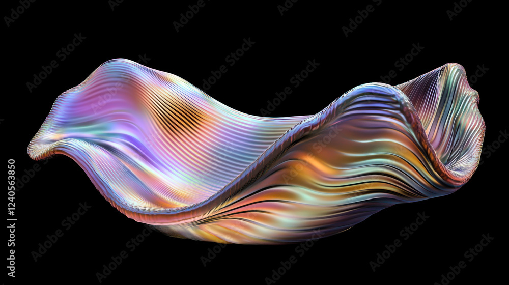 Poster abstract colorful digital wave design showcasing intricate patterns and smooth curves on a dark back