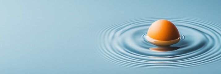 Minimalist Egg Composition Floating Golden Egg with Rippling Blue Reflections - Dreamy Art for Tech-Inspired Visual Marketing and Natural Texture Design