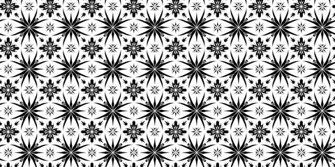 Fototapeta premium Monochrome geometric floral pattern with symmetrical star shapes