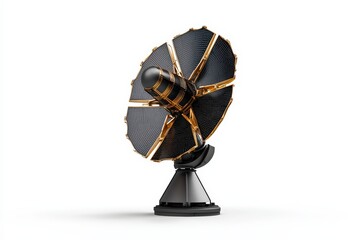A stylish black and gold satellite dish designed for modern communication technology and broadcasting.