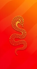 Fototapeta premium Elegant Golden Snake Design on Red Gradient Background Chinese Zodiac Symbol Art Print