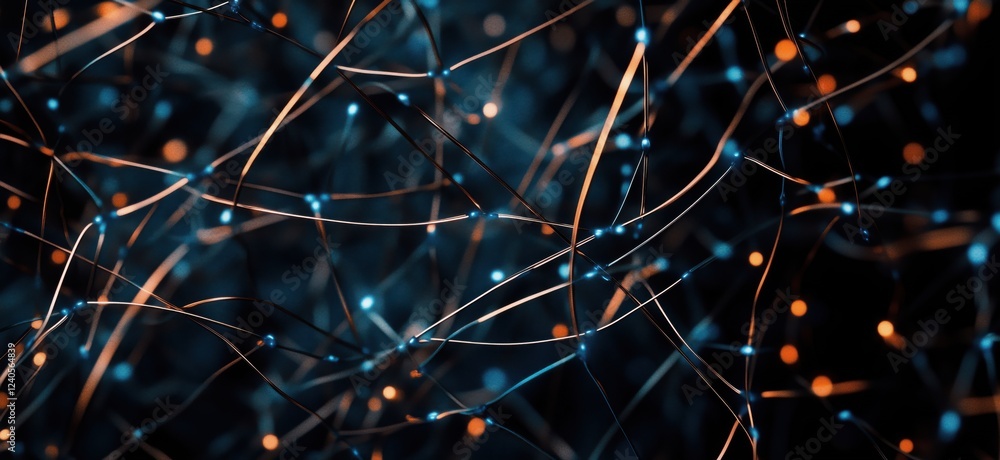 Aufkleber abstract network of interconnected lines and nodes, showcasing vibrant blue and orange colors agains