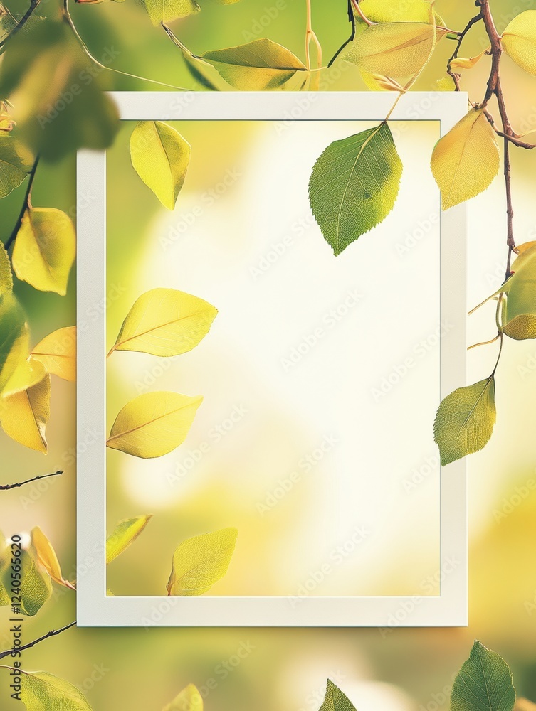 Poster Empty space framed by green leaves inviting text for creative projects or nature related content. Generative AI