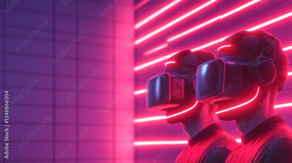 Aufkleber neon vr competition cyberpunk urban event with strategic team play in glowing spaces - workplace inn