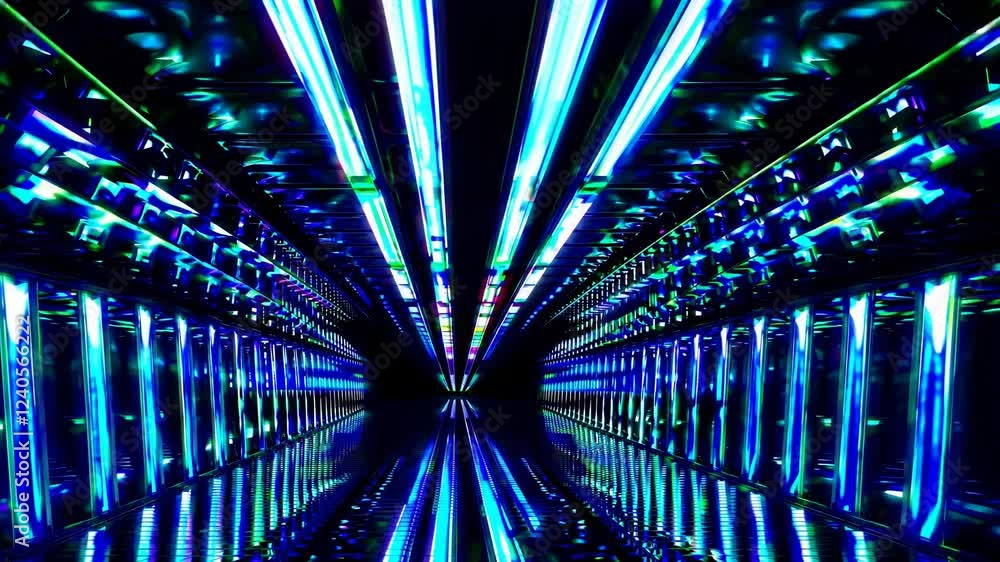 Aufkleber a futuristic corridor of luminous stripes advancing toward the top in a continuous wave, creating an