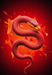 Fototapeta premium Fiery Red Snake Abstract Red Background Reptile Art 3D Render Digital Art