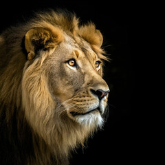 Fototapeta premium Close-up of a lion against a black background